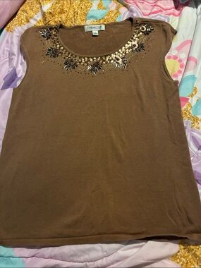 Coldwater Creek Brown Embellished Tank Top